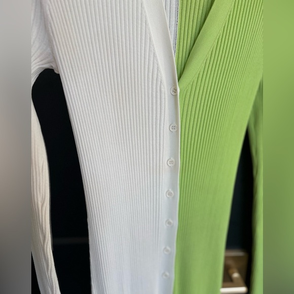 STAUD Shoko Colorblock Knit Dress Lime Green White Size Large Stretch Midi - Picture 4 of 7
